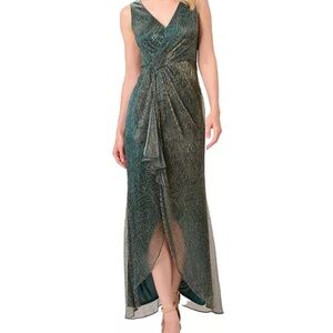 Adrianna Papell metallic mesh cascade gown